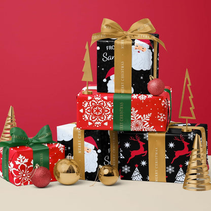 Weihnachts-Geschenkpapierrolle Mini-Rolle 3 Rollen 43,2 cm x 3 m Weihnachtskollektion Schwarz