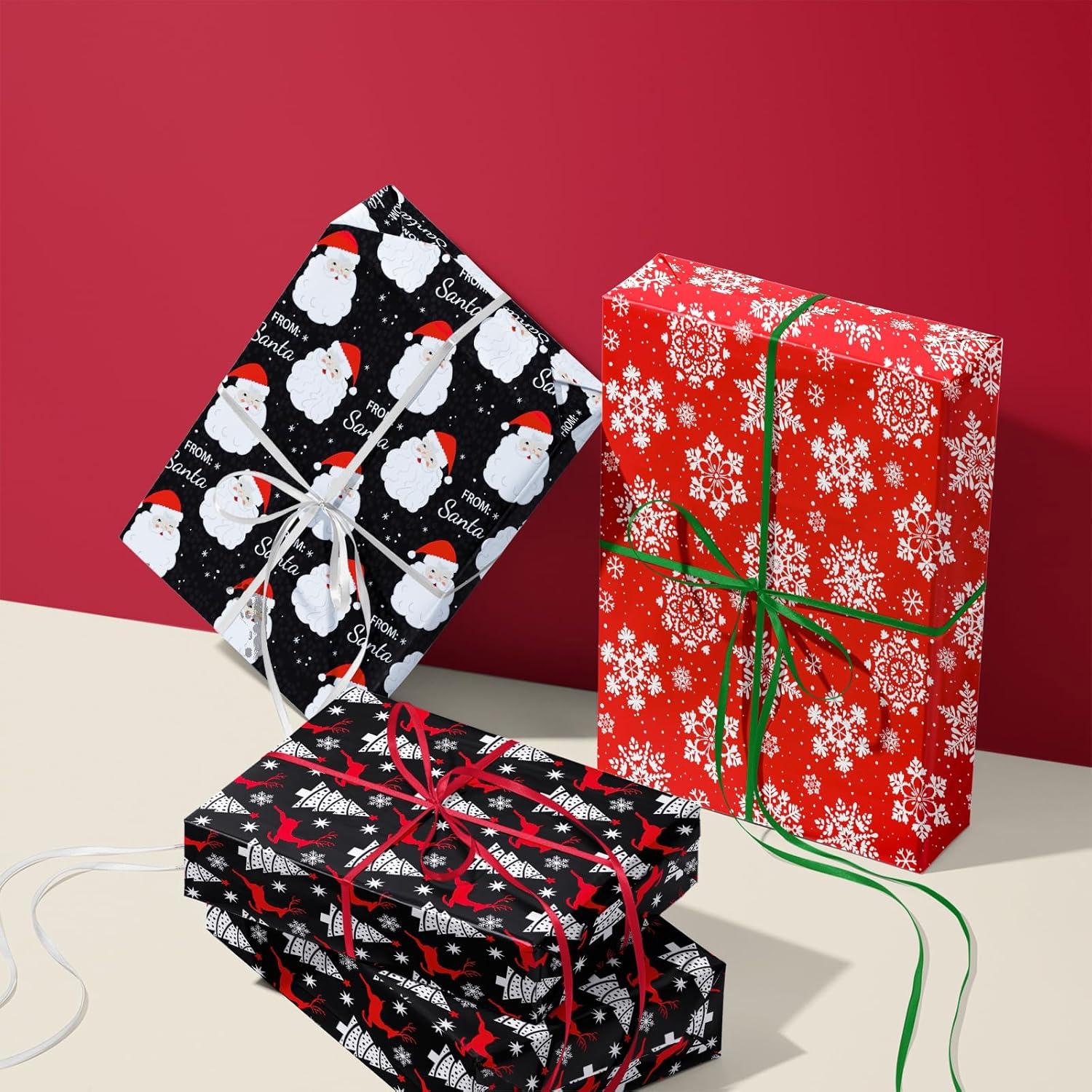 Geschenkpapier Weihnachten 3 Rollen je 43,2 cm x 3 m Schwarz