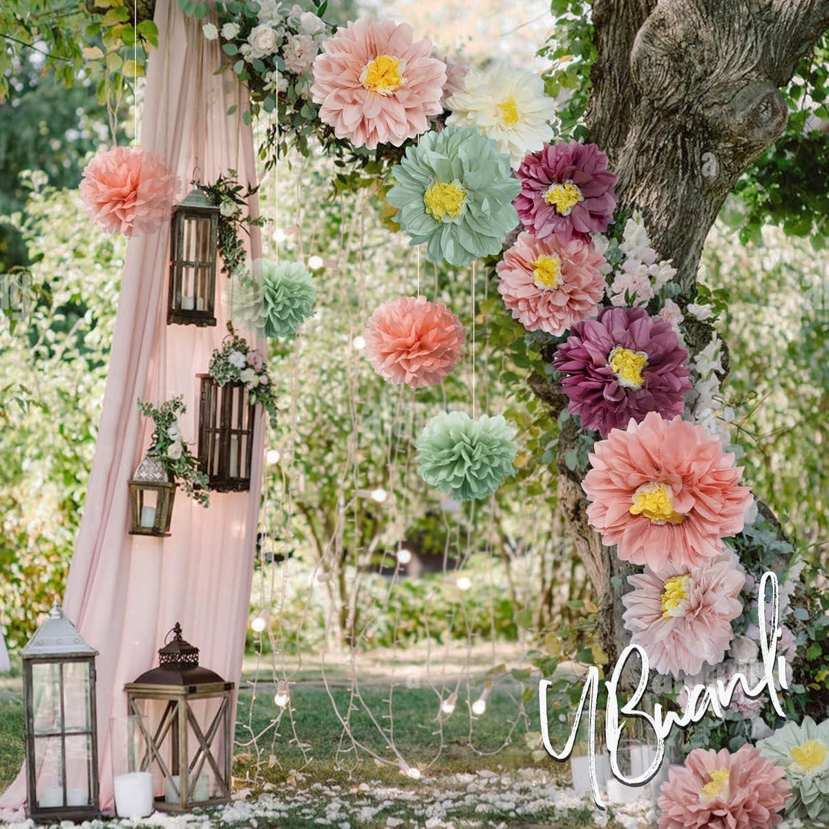Papierblumen Deko Set Salbeigrün Rosa für Geburtstage & Hochzeiten