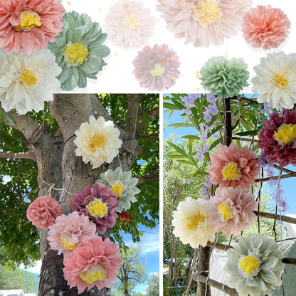 Papierblumen Deko Set Salbeigrün Rosa für Geburtstage & Hochzeiten