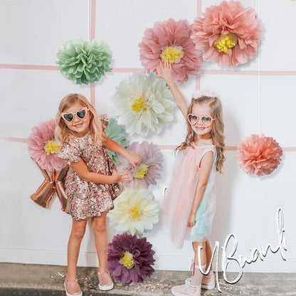 Papierblumen Deko Set Salbeigrün Rosa für Geburtstage & Hochzeiten