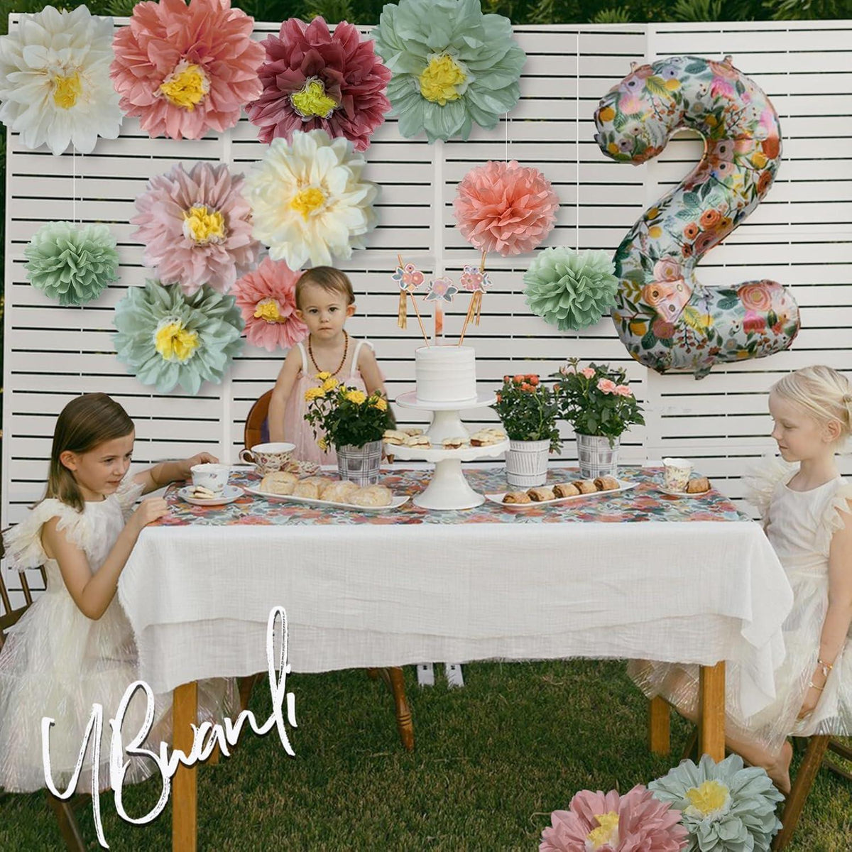Papierblumen Deko Set Salbeigrün Rosa für Geburtstage & Hochzeiten