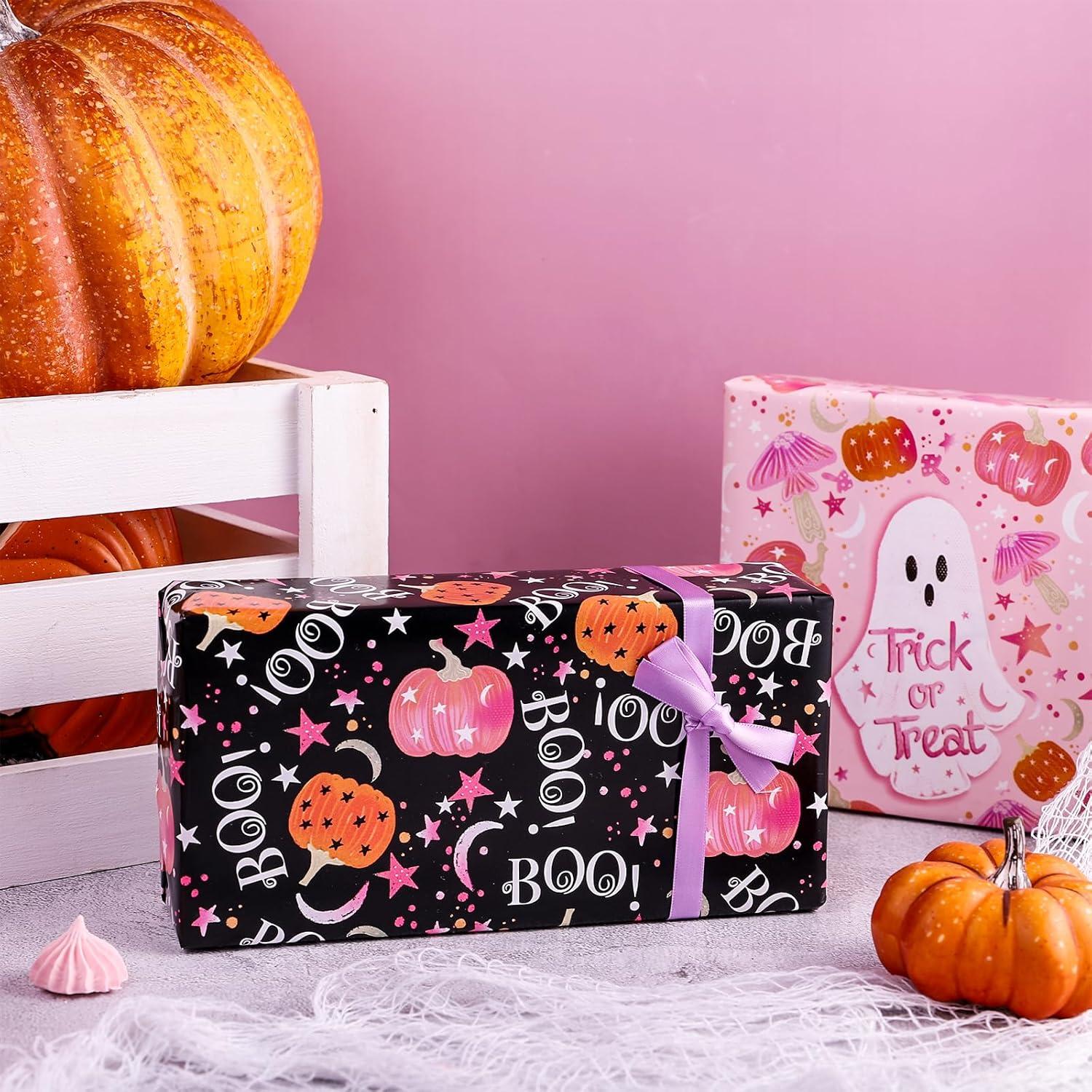 Halloween Geschenkpapierrolle 3 Rollen 43,2cm x 3m pro Rolle dunkles magisches Schloss Geist Kürbis Design