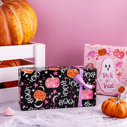 Halloween Geschenkpapierrolle 3 Rollen 43,2cm x 3m pro Rolle dunkles magisches Schloss Geist Kürbis Design