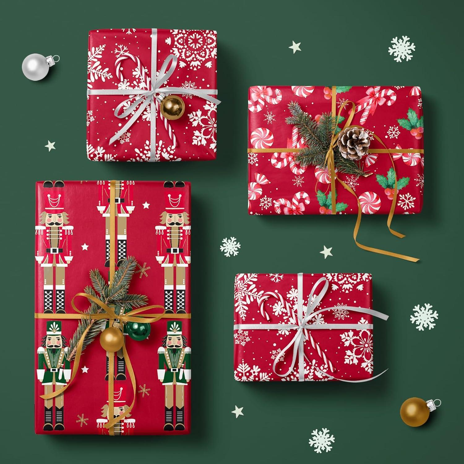 Weihnachts-Geschenkpapierrolle 3 Rollen 43,2 cm x 3 m Roter Nussknacker