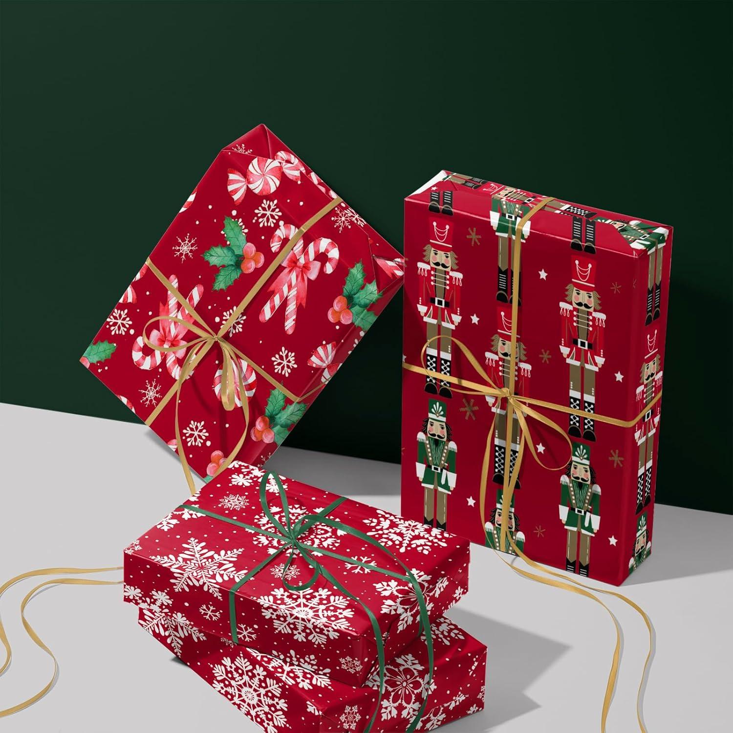 Weihnachts Geschenkpapierrolle 3 Rollen 43,2 cm x 3 m Nussknacker Snowflake