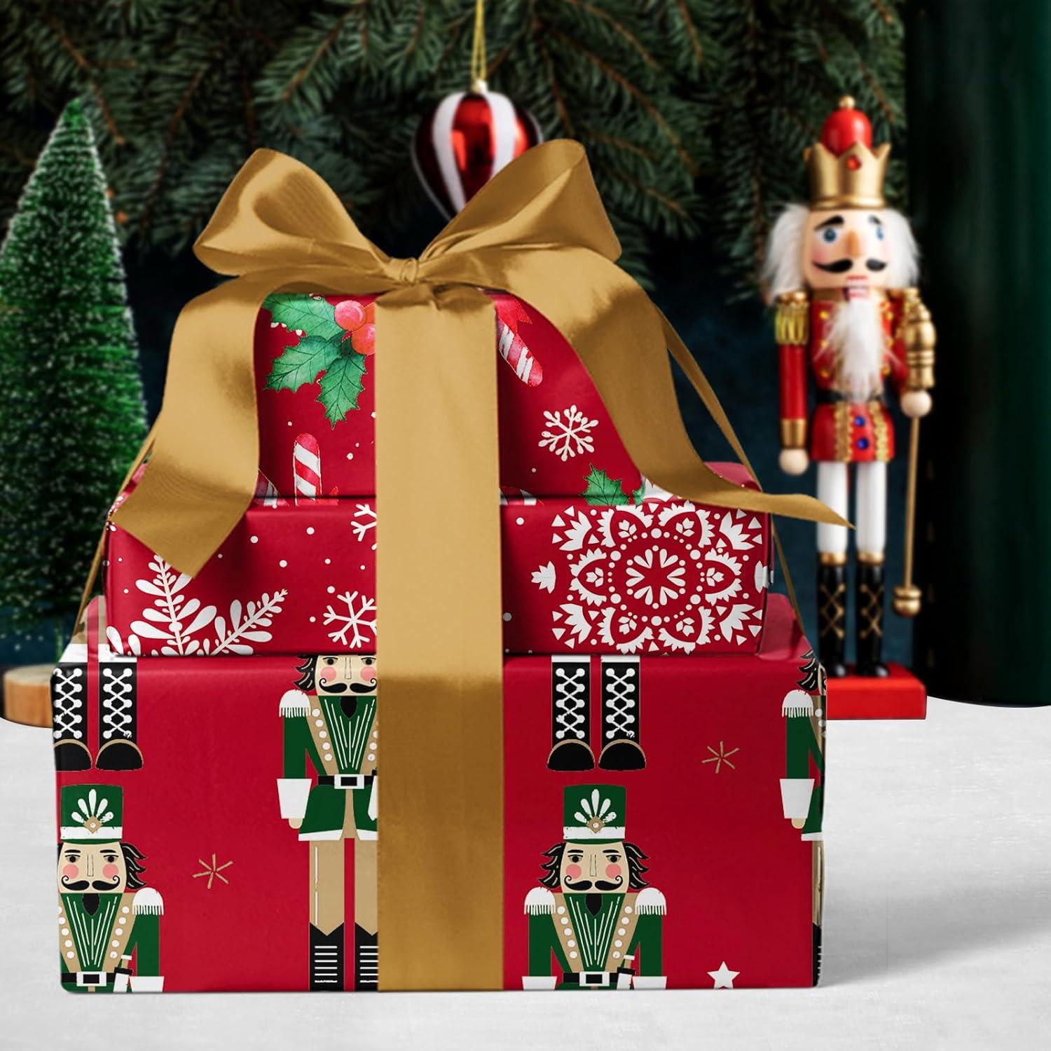 Weihnachts Geschenkpapierrolle 3 Rollen 43,2 cm x 3 m Nussknacker Snowflake