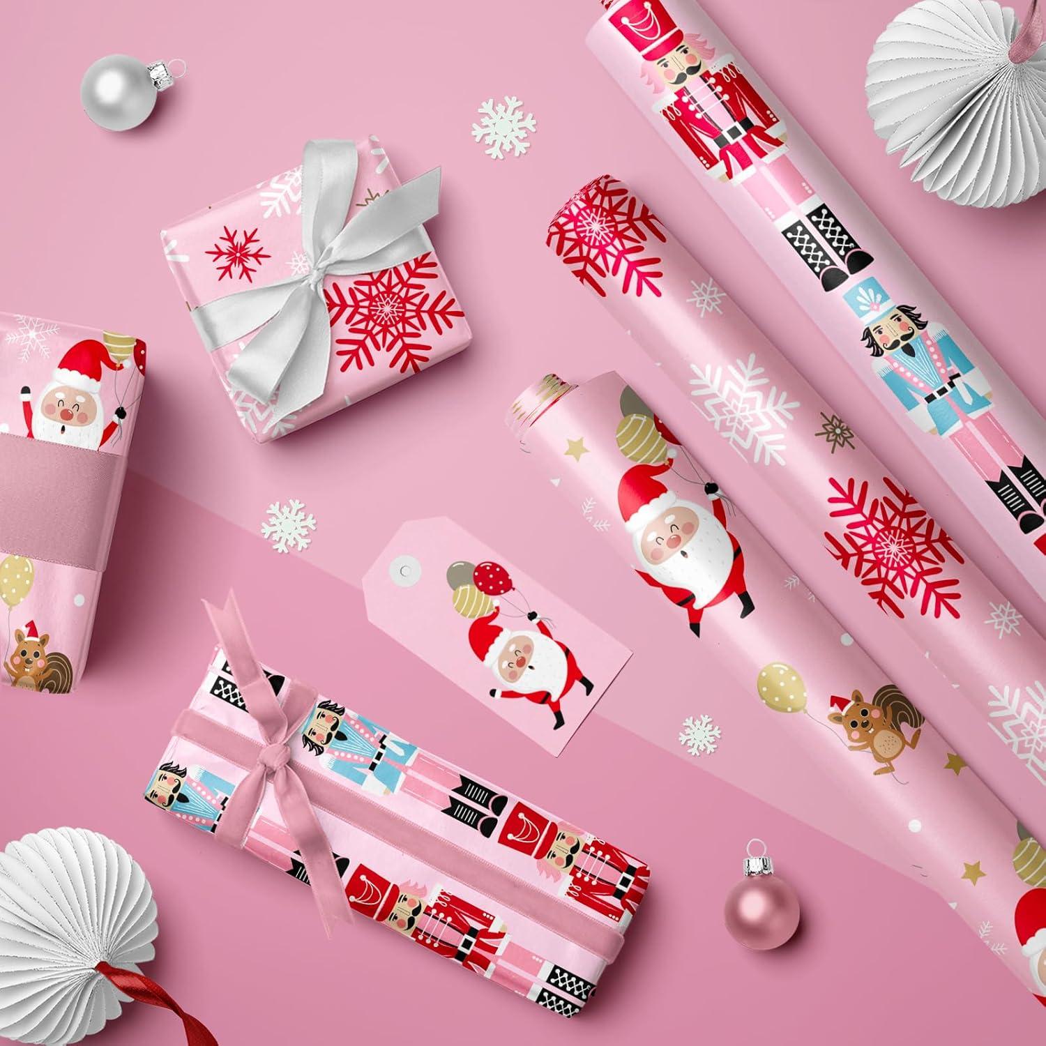 Weihnachtsgeschenkpapier Mini-Rolle 3 Rollen 43,2 cm x 3 m - Rosa