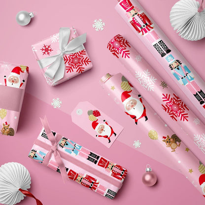 Weihnachtsgeschenkpapier Mini-Rolle 3 Rollen 43,2 cm x 3 m - Rosa