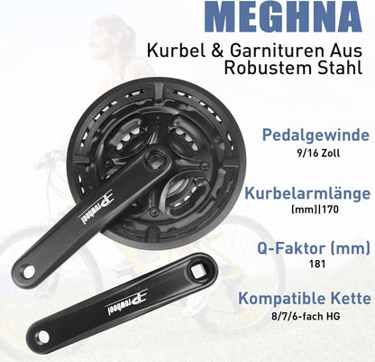 MEGHNA Kurbelgarnitur 42-34-24 Zähne 170mm MTB 3x6/7/8 Gang