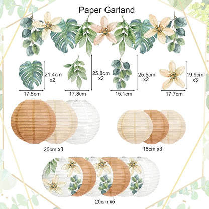 Papierlaternen Set im Ölgemälde-Stil, 13 Stück Beige