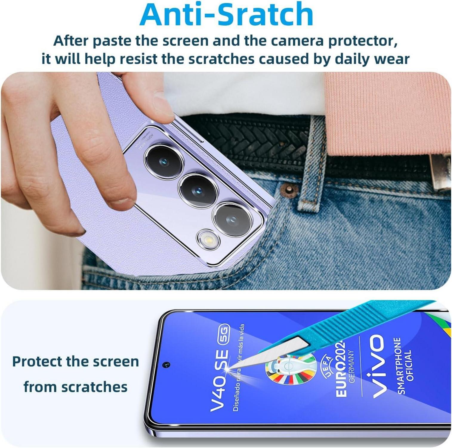 Panzerglas + Kameraschutz für VIVO V40 SE, 0.33mm Displayschutzfolie