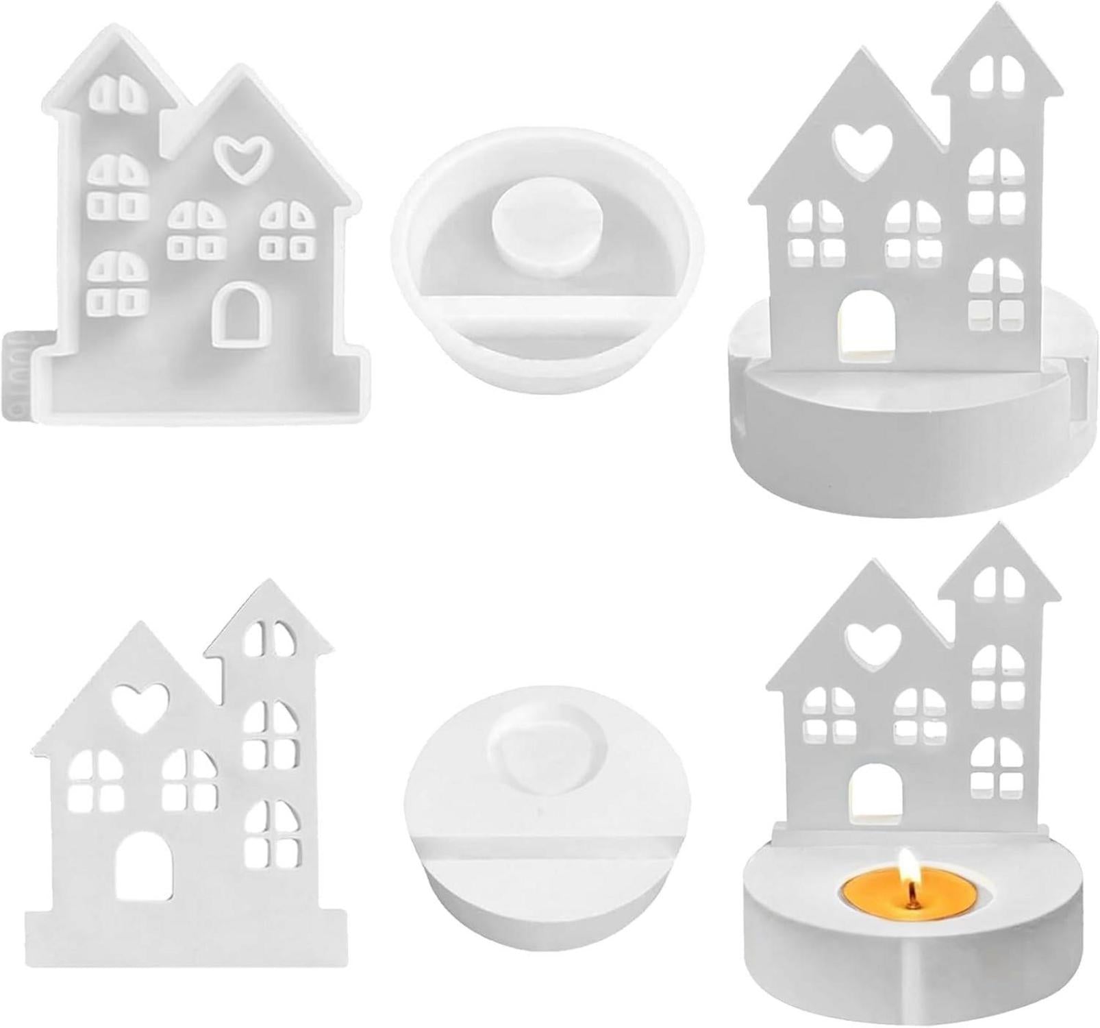 Silikonform Haus Gießform Kerzenhalter DIY Häuser 2er Set