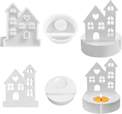 Silikonform Haus Gießform Kerzenhalter DIY Häuser 2er Set