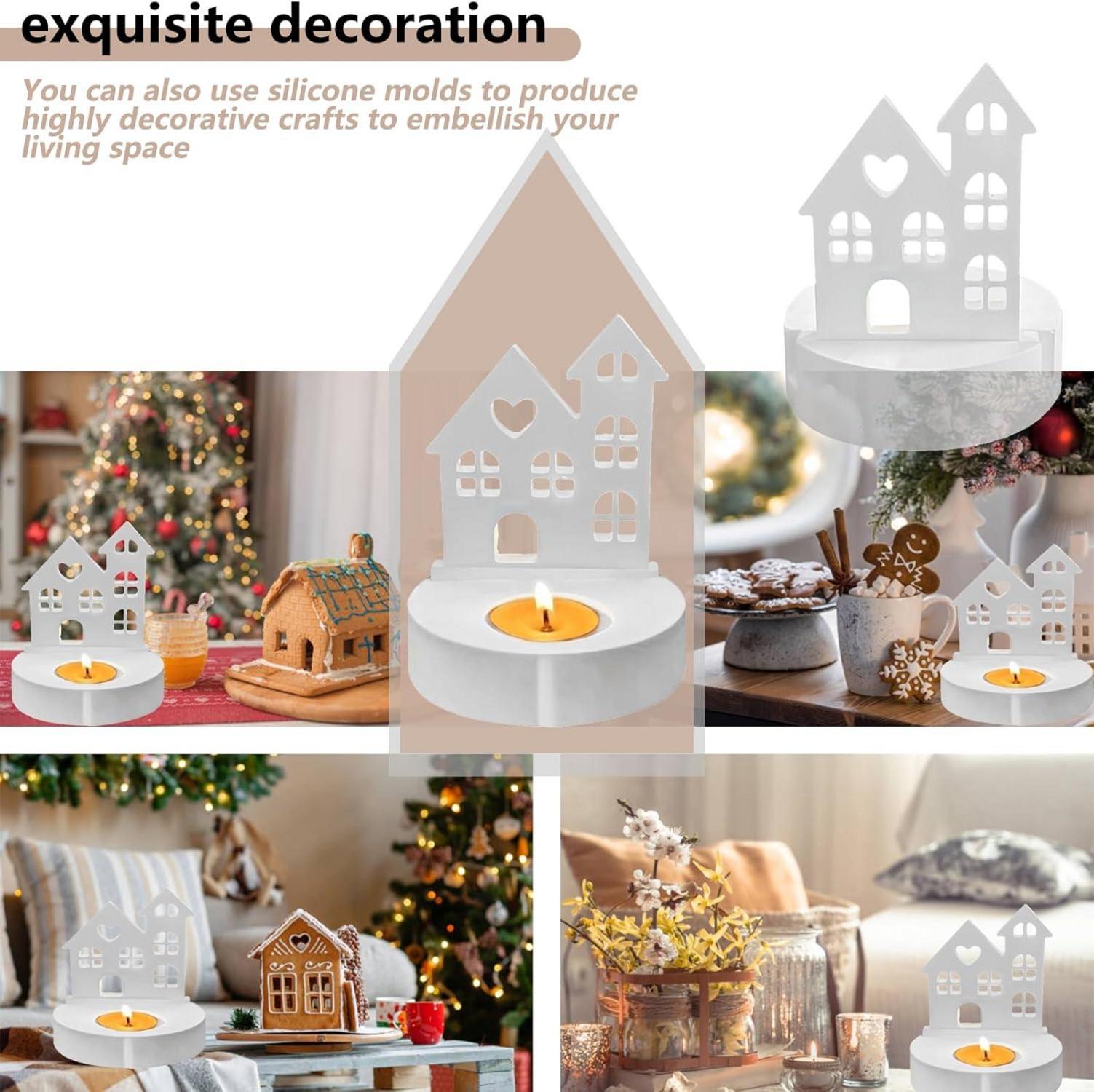 Silikonform Häuser mit Rundem Sockel und Kerzenhalter