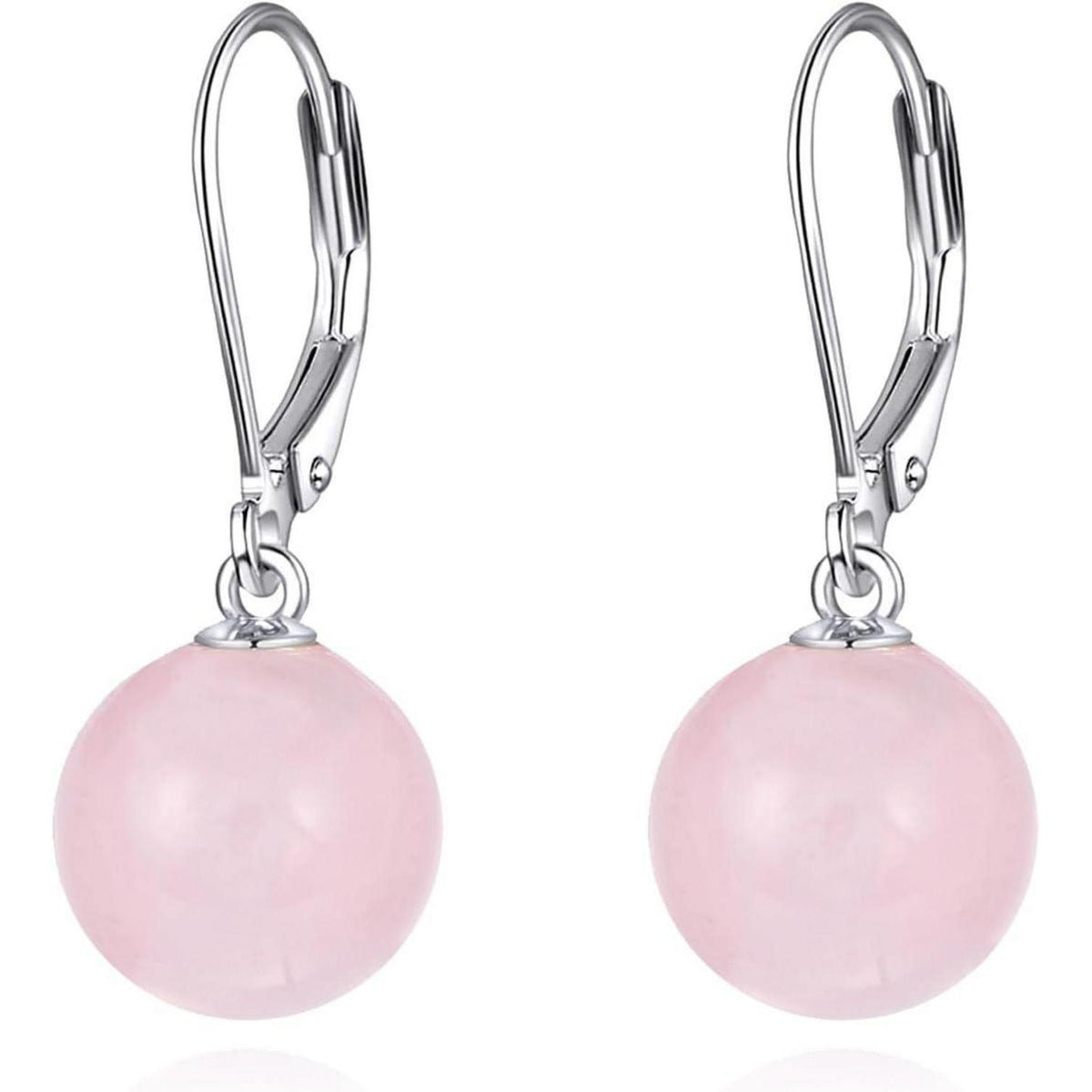 Perlen Ohrringe Sterling Silber mit Rosenquarz, Hängend