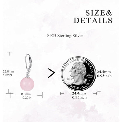 Perlen Ohrringe Sterling Silber mit Rosenquarz, Hängend