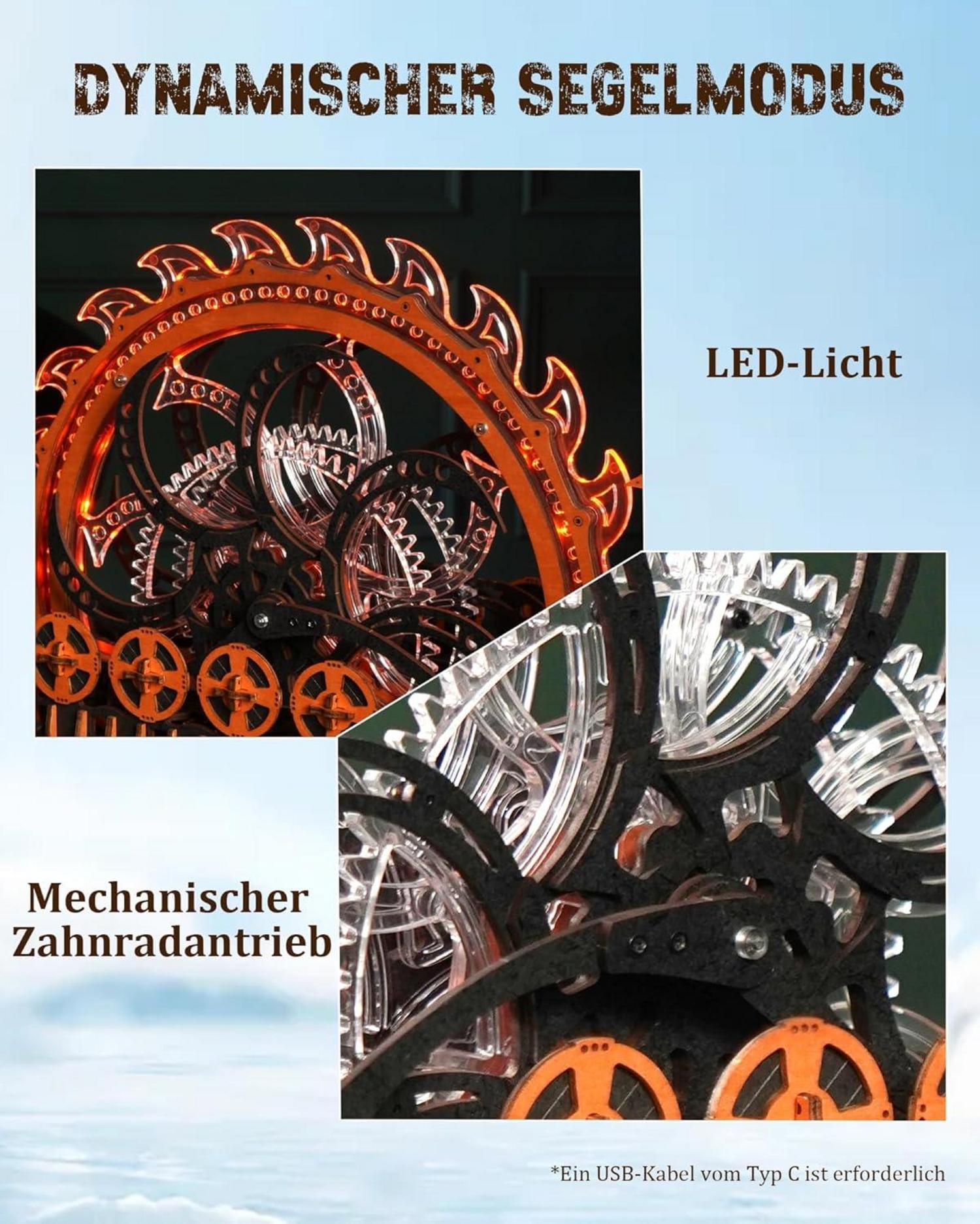 ROKR 3D Puzzle Holz Drachenboot Bausatz Erwachsene 229 Teile LED-Licht