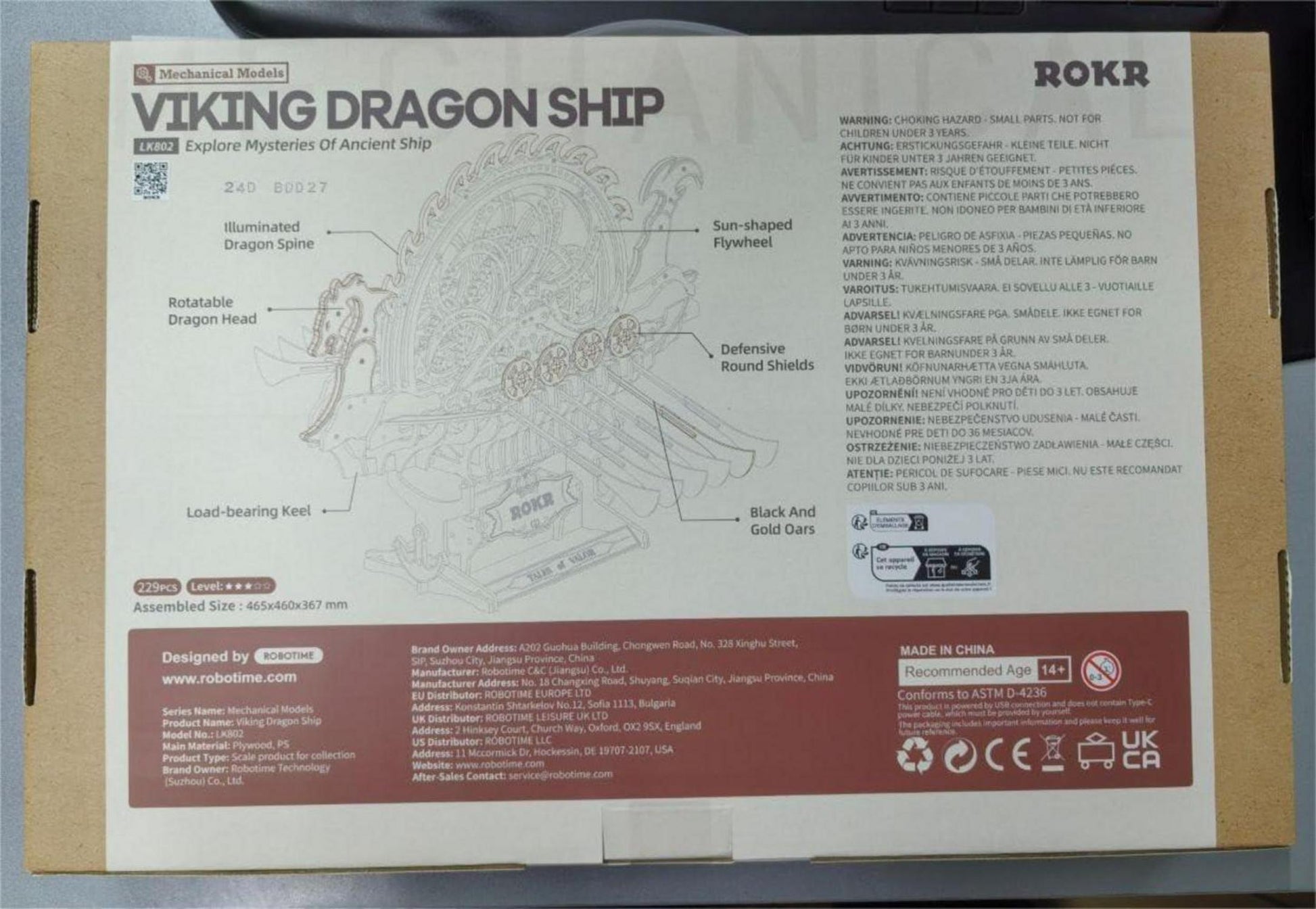 ROKR 3D Puzzle Holz Schiff Modellboot Bausatz 229 Teile Viking Dragon Ship