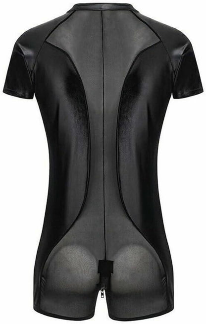 Herren Wetlook Leder Body Catsuit Sexy Dessous Overall XXL