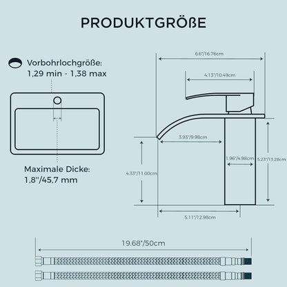 Moderne Wasserfall-Badezimmerarmatur Einlochmontage 110 mm Schwarz