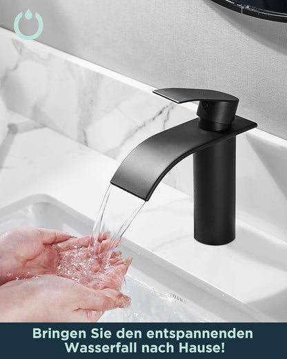 FORIOUS Wasserfall-Badezimmerarmatur Matt-schwarz 110mm Auslaufhöhe