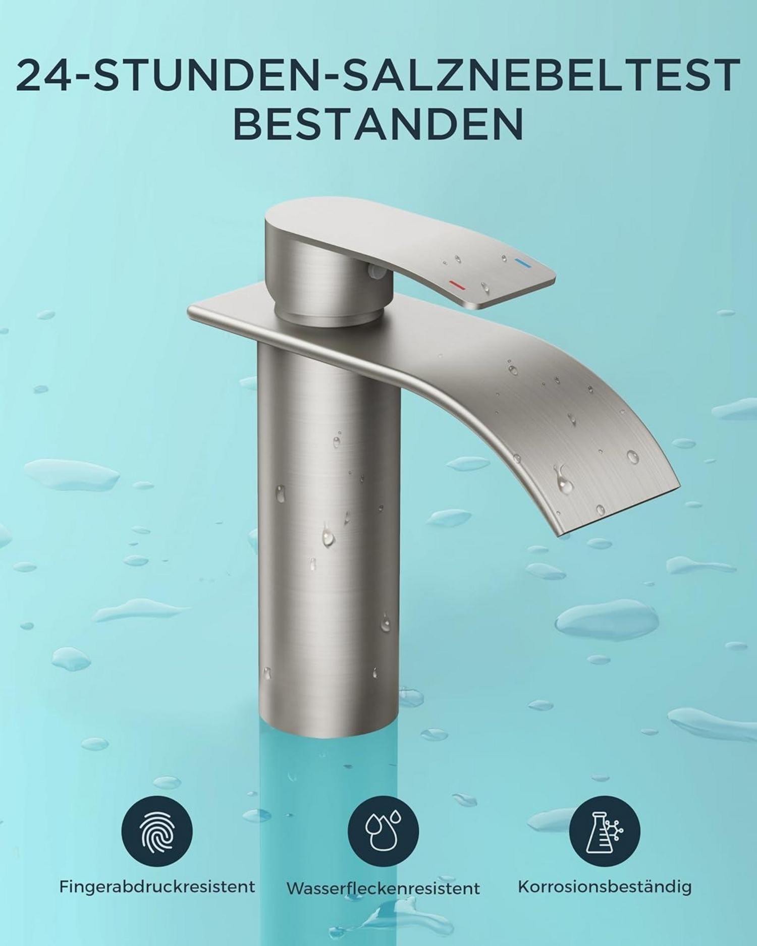FORIOUS Wasserfall-Badarmatur Einlochmontage Auslaufhöhe 110mm Edelstahl