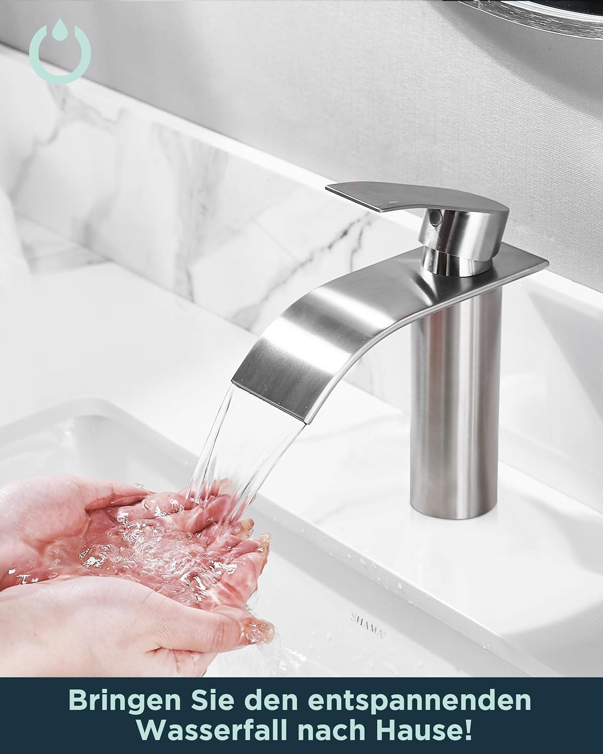 FORIOUS Wasserfall-Badarmatur Einlochmontage Auslaufhöhe 110mm Edelstahl
