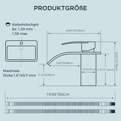 FORIOUS Wasserhahn Bad Edelstahl Wasserfall Einhebel-Mischbatterie 80MM