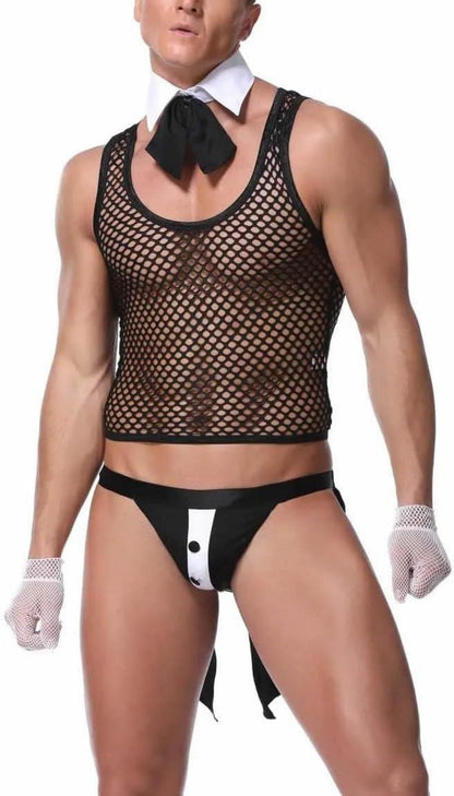 Herren Erotische Kellner Kostüm Ouvert Set Nachtclub Performance Bühne