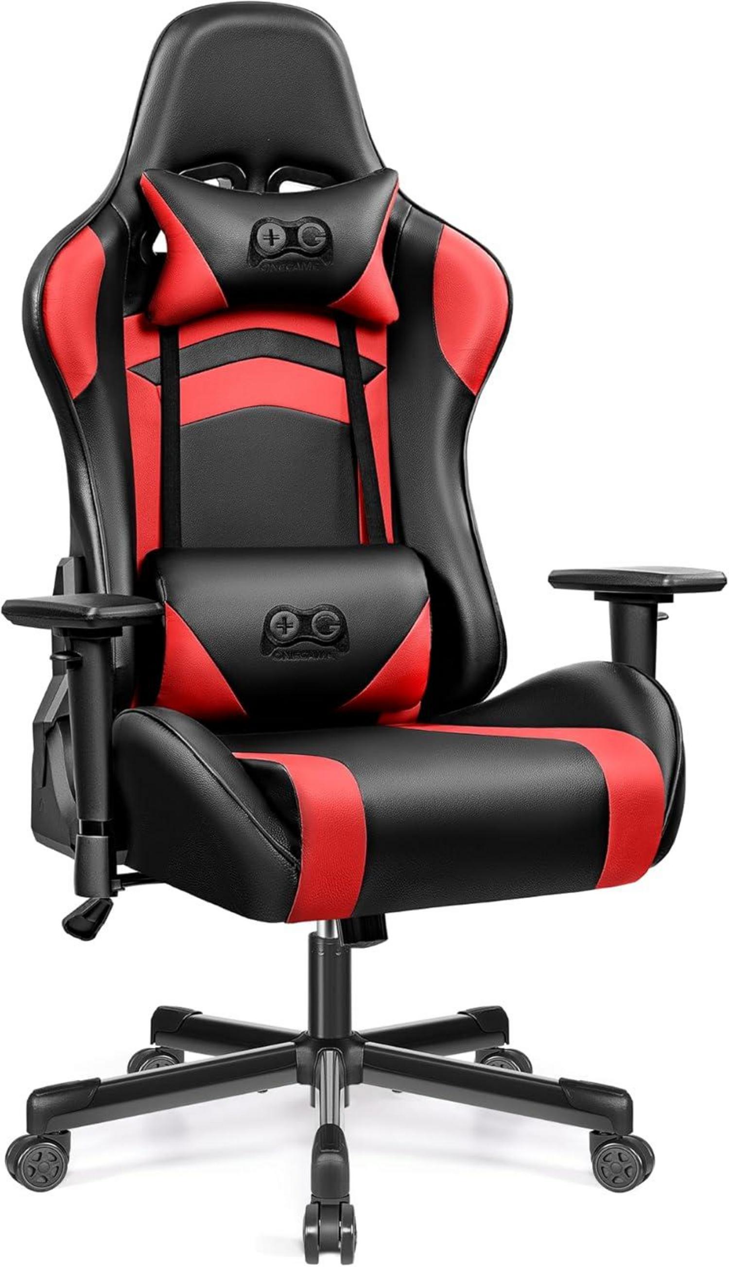 Ergonomischer Gaming Stuhl Schwarzrot mit Kopfstütze