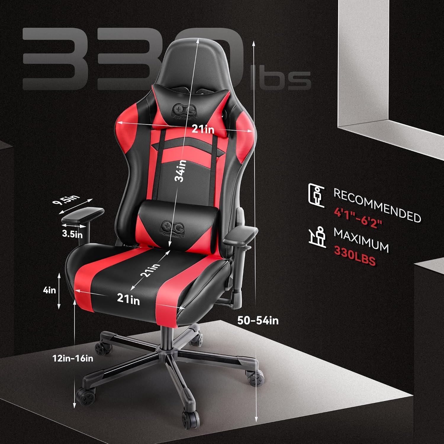 Ergonomischer Gaming Stuhl Schwarzrot mit Kopfstütze