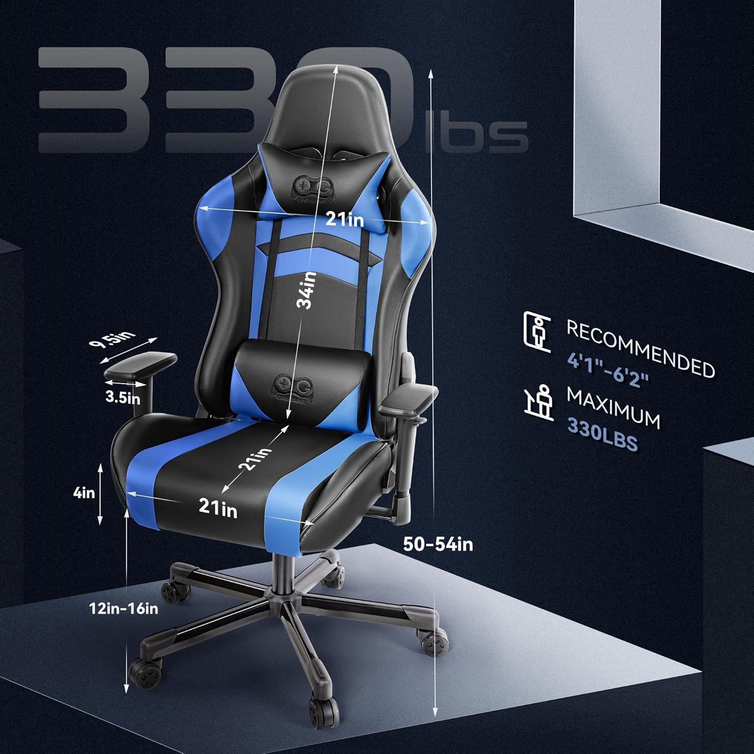 OneGame Ergonomischer Racing Gamer Stuhl Schwarzblau
