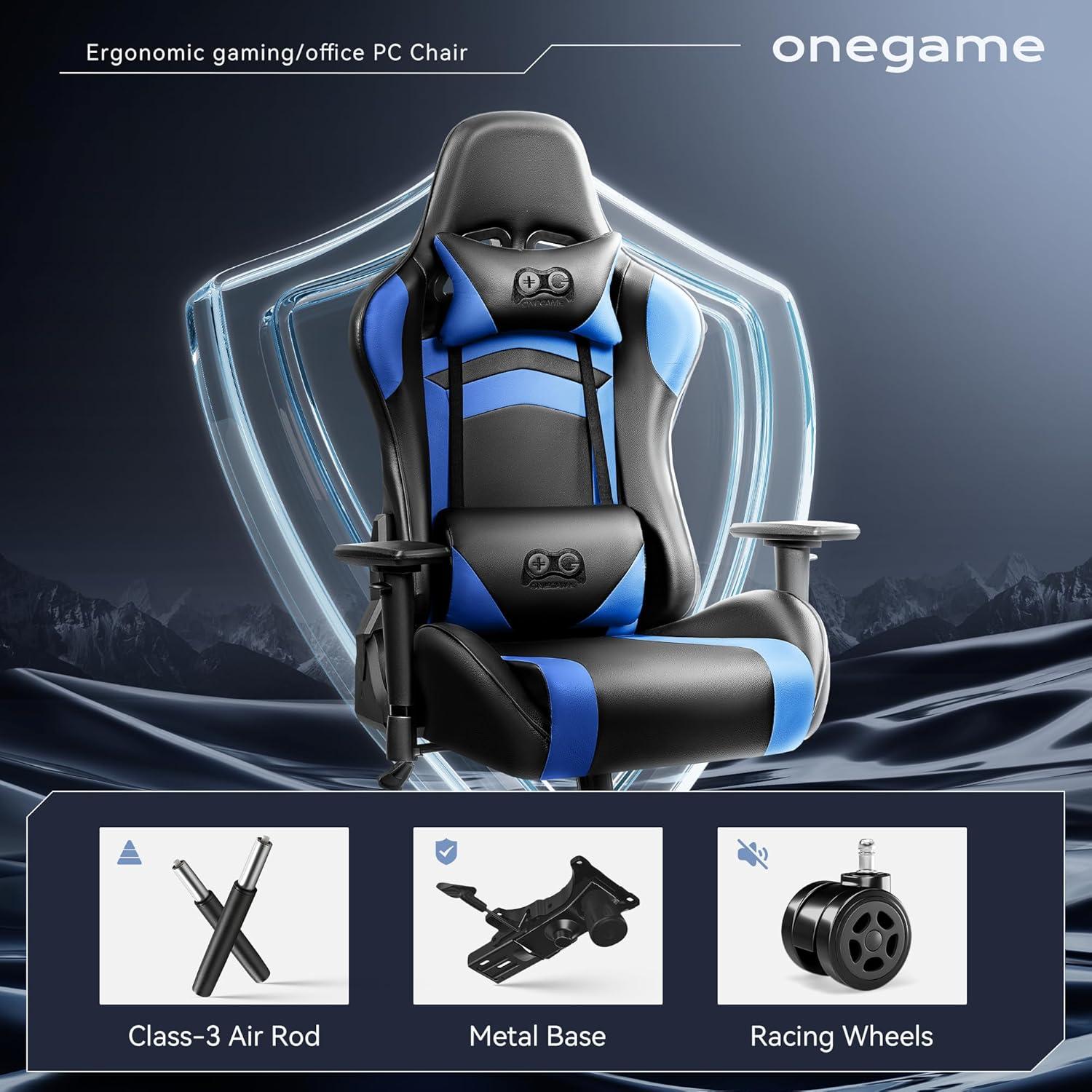 Ergonomischer Gaming Stuhl mit Kopfstütze und Lendenwirbelstütze