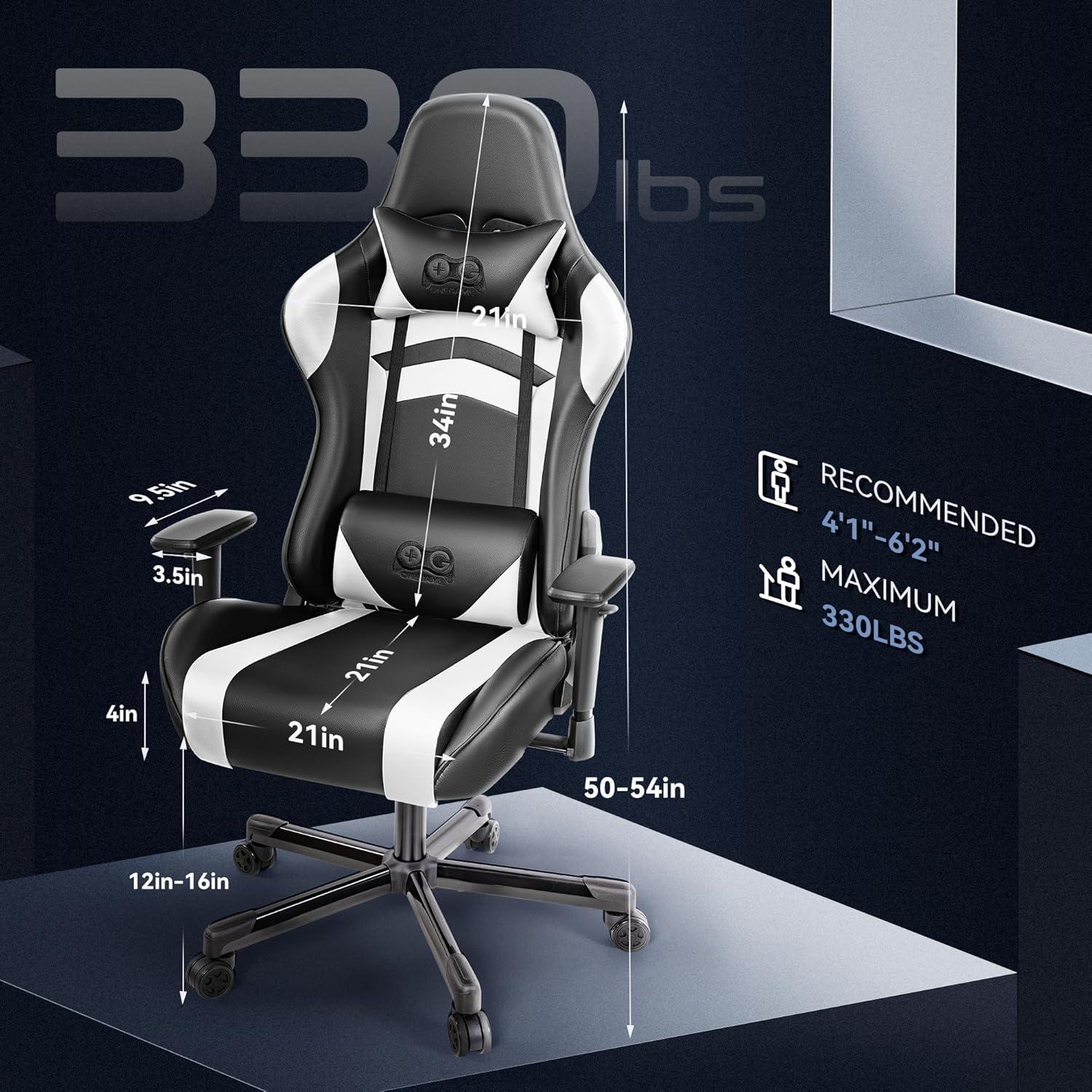 Ergonomischer Gaming Chair mit Kopfstütze und Lendenwirbelstütze