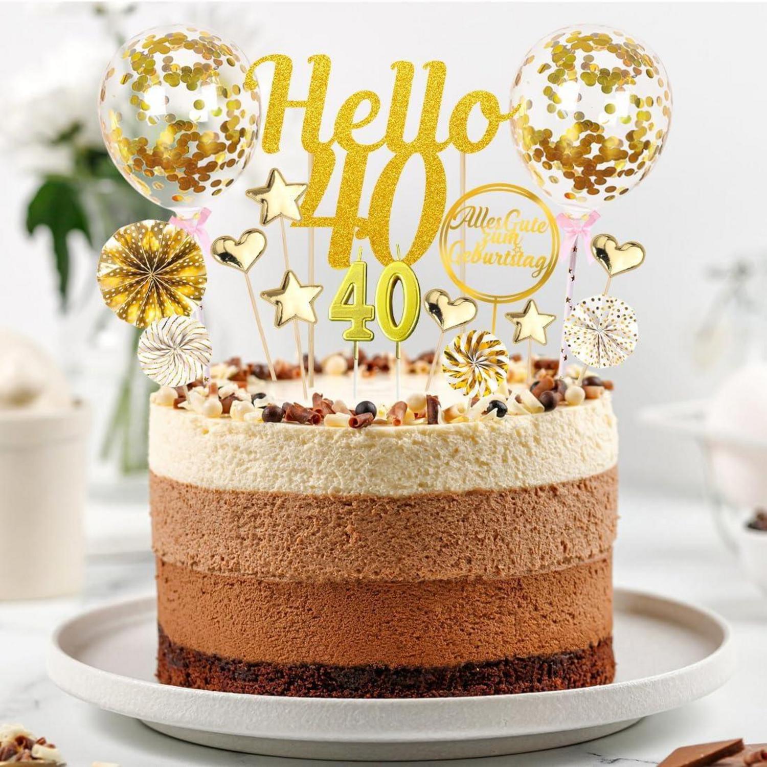 20-teiliges Glitzer Cake Topper Set Geburtstag 40 Gold