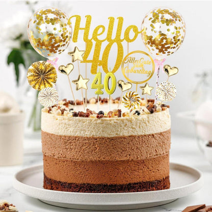 20-teiliges Glitzer Cake Topper Set Geburtstag 40 Gold