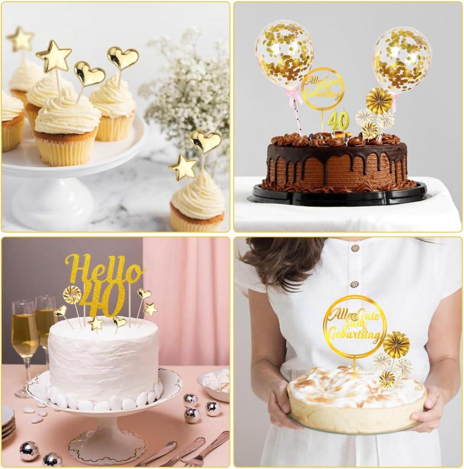 20 PCS 40 Geburtstag Cake Topper Glitzer Tortendeko Gold_hello 40