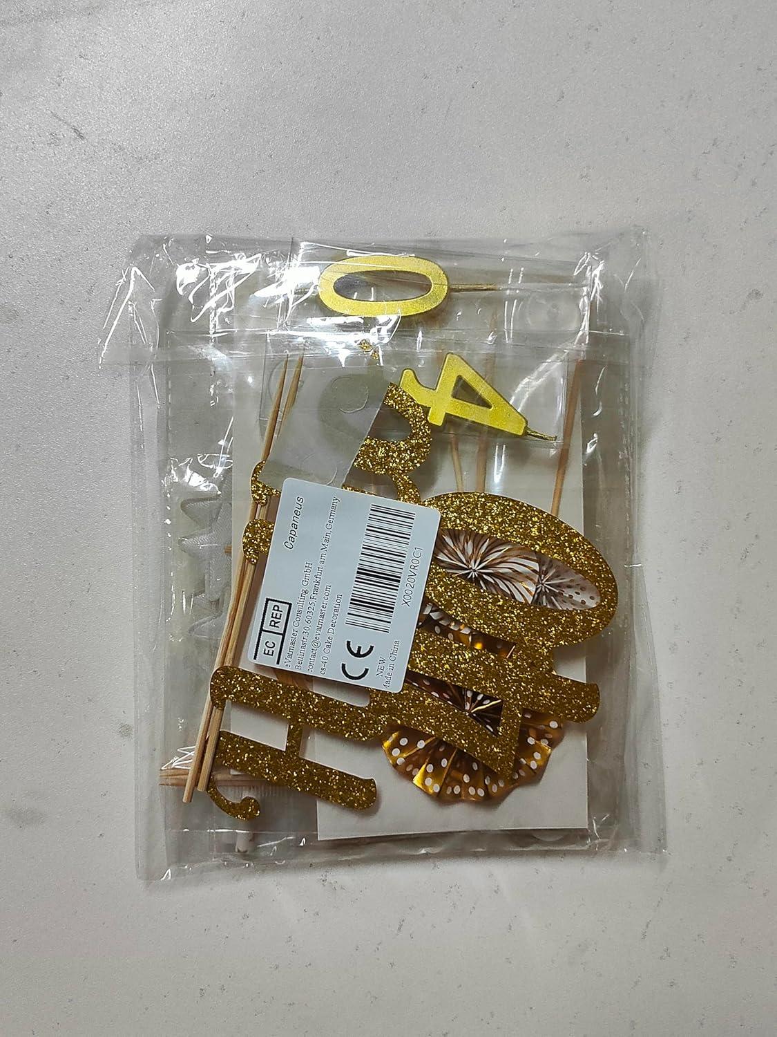 20er Pack Tortendeko 40. Geburtstag Glitzer Gold Cake Topper