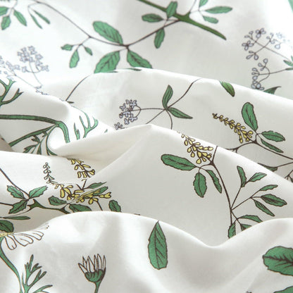 4teiliges Bettwäsche-Set Baumwolle 135x200 cm Grün Weiß Blumen