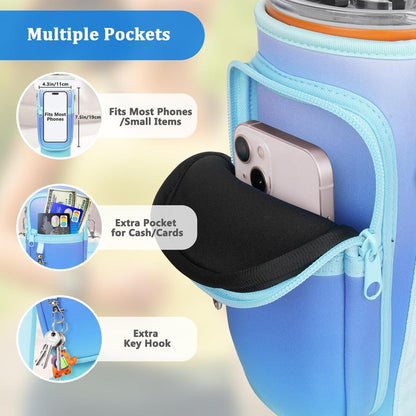 LEFOR·Z Tragetasche für Wasserflaschen mit Handyfach und verstellbarem Riemen Blau Lila