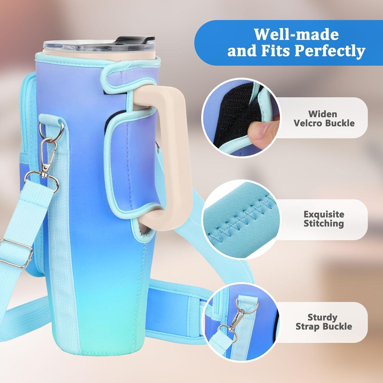 LEFOR·Z Neopren Tragetasche für Wasserflaschen mit Handyfach Blau Lila