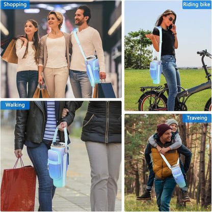 LEFOR·Z Tragetasche für Wasserflaschen mit Handyfach und verstellbarem Riemen Blau Lila