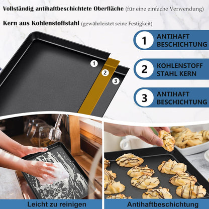 TEAMFAR Backblech Rechteckig Groß Karbonstahl 40,5x30,5x2,5 cm Antihaft