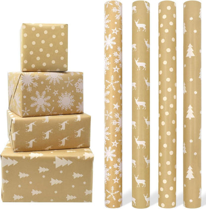 4 Rollen recyceltes Weihnachtsgeschenkpapier 43cm x 3m festliche