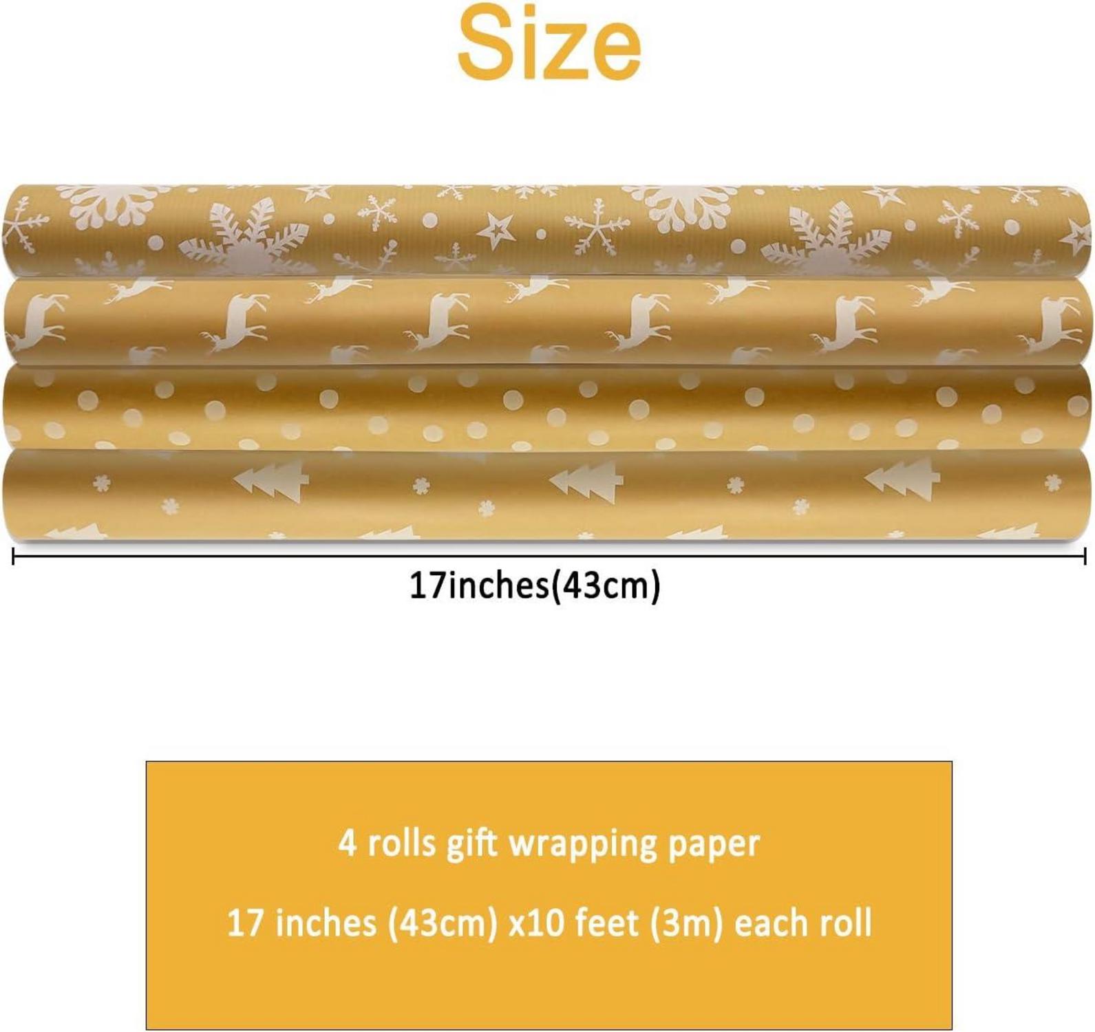 4 Rollen recyceltes Weihnachtsgeschenkpapier 43cm x 3m festliche