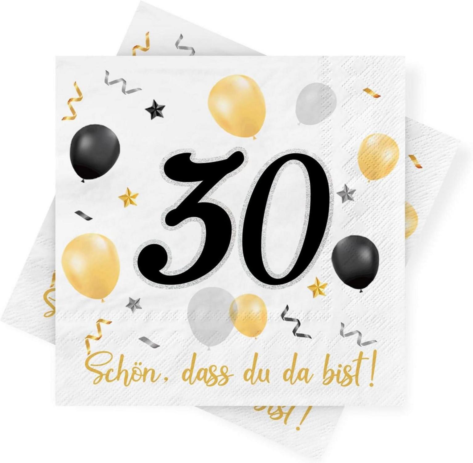 Servietten 30. Geburtstag, Schwarze Gold Party Deko 30er Jahre