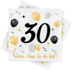 Servietten 30. Geburtstag, Schwarze Gold Party Deko 30er Jahre