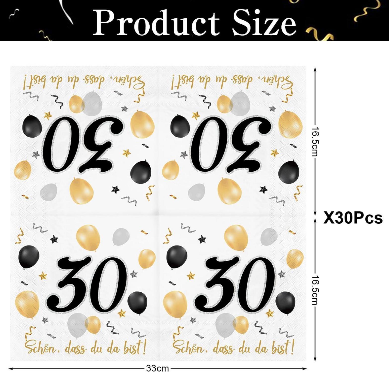 30. Geburtstag Servietten Schwarz Gold Deko 30. Tischdeko