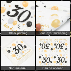 Servietten 30. Geburtstag Schwarz-Gold 30 Stück 3-lagig 33x33cm